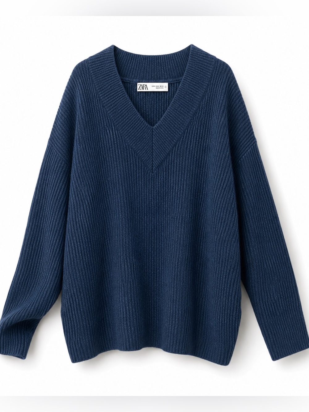 Zara Knit Blue V Neck Sweater Pullover Size Medium